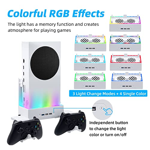 Mcbazel Wall Mount for Xbox Series S, Wall Mount Kit Accessories with Dual Cooling Fans & RGB Light, 3-Speed Adjustable Stand, Extra USB Ports, 2 Controller Holder for Xbox Series S Console - White