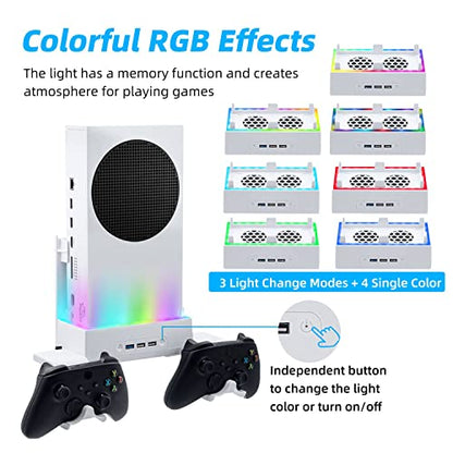 Mcbazel Wall Mount for Xbox Series S, Wall Mount Kit Accessories with Dual Cooling Fans & RGB Light, 3-Speed Adjustable Stand, Extra USB Ports, 2 Controller Holder for Xbox Series S Console - White