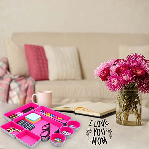 Welaxy Felt Desk Drawer Organizer Trays, 8-Piece Storage Bins for Jewelry, Office Supplies & Entryway Catchall (Hot pink) - color: Hot pink