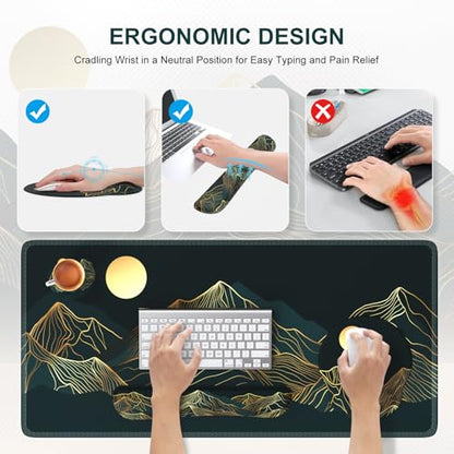 iCasso Large Mouse Pad, 4in1 XXL Mousepad + Keyboard Wrist Rest+Mouse Wrist Rest+Coaster Set with Ergonomic Design for Computer(Cyan-Mountain) - color: Cyan Mountain