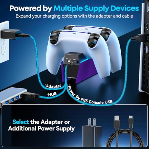OIVO P5 Controller Charger with Fast Charging AC Adapter, P5 Controller Charging Station Stand for Play Station 5, Docking Station Replacement for PS 5 Accessories Kits, Galactic Purple - color: Galactic Purple