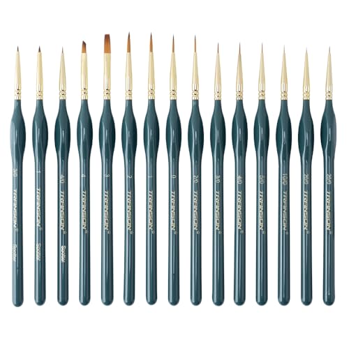 Transon Extra Fine Tip Detail Brushes 15Pcs for Model Miniature Painting and Acrylic Watercolor Painting - size: 15 pcs
