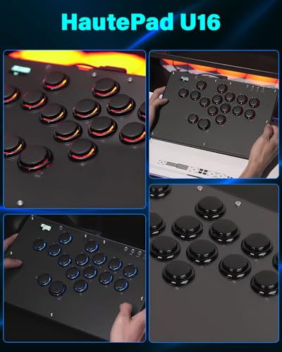 Haute42 U16 Leverless Arcade Stick, Hot-Swap 16-Key Fighting Controller | Custom RGB, Turbo Functions, Hot Swap & SOCD Supported, Compatible with PC/Ps3/Ps4/Switch/Steam Game Keyboard