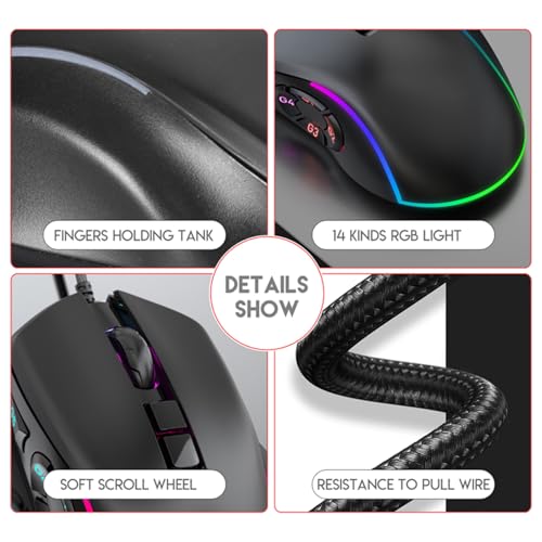 Cuifati Wired Gaming Mouse, 800-12800 DPI Adjustable, RGB Ergonomic Computer Mouse, 10 Programmable Buttons, 14 Lighting Effects, Wired for PC Computer