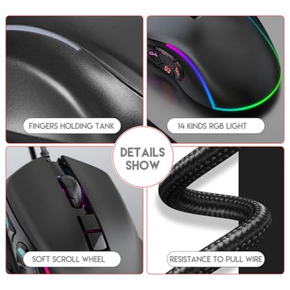 ASHATA RGB Gaming Mouse, Customizable Ergonomic Gaming Mouse Wired with Adjustable DPI 800-12800, 10 Programmable Buttons, 14 Lighting Effects, for PC Computer