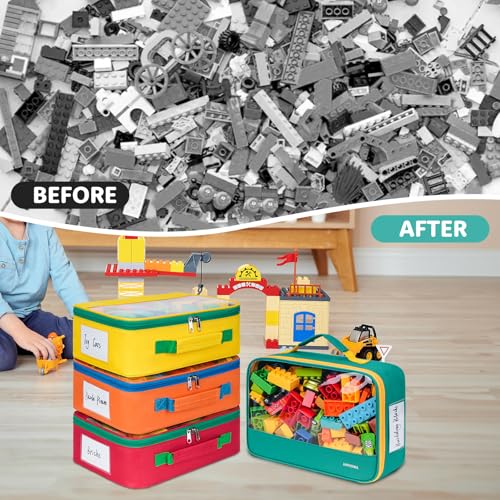 4 Pack Large Toy Storage Bags(12.6 * 3.9 * 8.6in), Magnetic Tiles Travel Organizer Case with Mesh Pocket Fits for Lego Bricks, Board Game, Puzzles, Toy Cars and Building Blocks - size: LARGE 4PCS