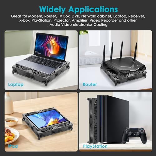 Router TV Box Mac mini DVR Xbox Receiver Cabinet Variable Cooling Fan, 12V 4X 120mm Computer Fan with Speed Controller Dual Ball Bearing - size: 9.5x9.5in cooling pad