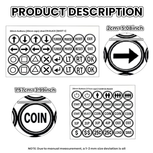 Arcade Game Button Decal Set, 24mm/30mm Die-Cut, for Standard Arcade Button Caps (Style 3) - color: Bw3 Game Button Stickers* 4pcs