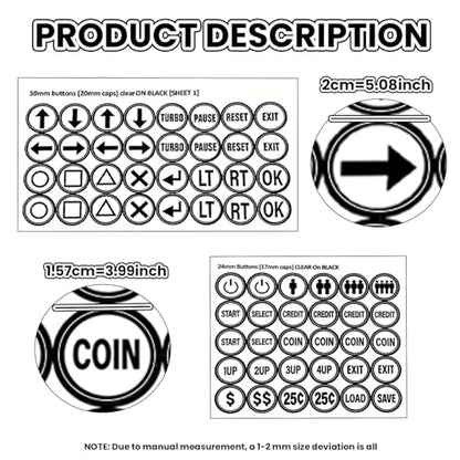 Arcade Game Button Decal Set, 24mm/30mm Die-Cut, for Standard Arcade Button Caps (Style 3) - color: Bw3 Game Button Stickers* 4pcs