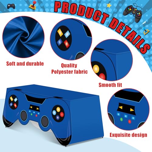 6 Ft Video Game Tablecloth Birthday Party Decoration Blue Gaming Controller Shaped Table Cover Game Pad Table Covers Protector Washable Polyester Party Supplies for Gamer Player Birthday Decoration
