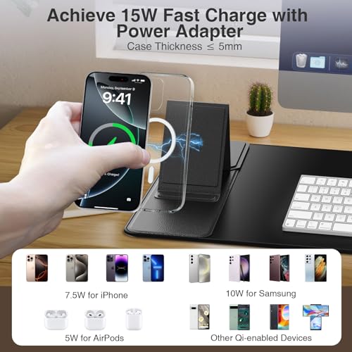 Wireless Charging Mouse Pad with Foldable Phone Holder, 31.5"x15.8", Black | Extended Desk Mat for Laptop/Keyboard, Waterproof Ultra-Smooth Surface, Non-Slip Base & 20W PD Adapter - color: Black-Phone Holder-31.5"x15.8"(with Wall Charger)