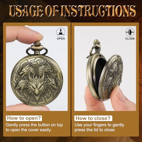 Kabinka DND Dice Set, 7pcs Mini Metal Dice with Pocket Watch Shell, Portable D&D Die with Necklace, Dungeons and Dragons Dice for RPG(Five-Headed Dragon, Bronze) - color: Bronze, style: Five-Headed Dragon