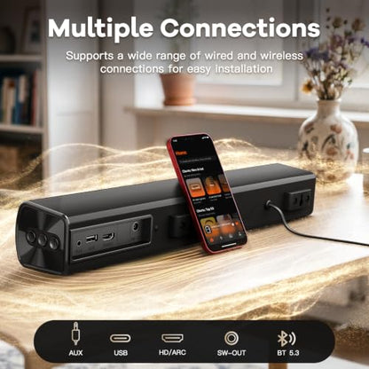 Sound Bar for Smart TV, Karaoke Sound Bar with Wireless Microphones, 2.1CH Soundbar with Subwoofer, BT 5.3 Surround Sound System for TV, Home Theater Soundbar Speakers with Bluetooth/ARC/AUX for Party
