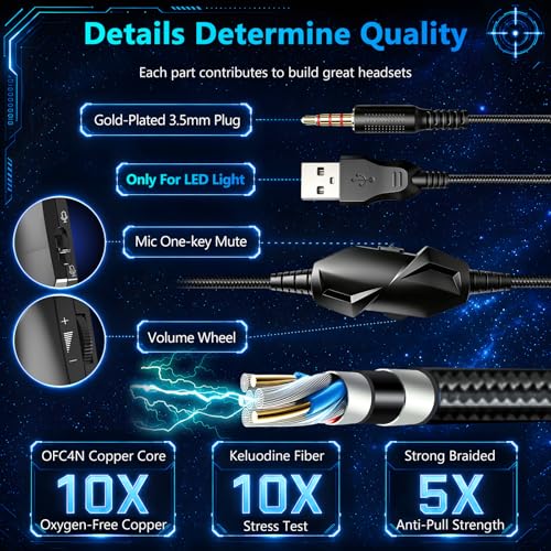 K98 Wired RGB Gaming Headset with Mic, Over Ear Gaming Headphones, 50mm Neodymium Drivers, Noise Isolating Microphone, Memory Foam Cushions, Aluminum Alloy Frame for PC, PS5, PS4, Xbox, Switch - color: Black/Gray RGB
