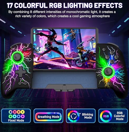 Gammeefy Switch Controller – Hall Effect Joysticks & Enhanced Grip – One Piece Switch Joypad Replacement Switch Pro Controller with 8-Color RGB Lighting, Turbo, Macros - Lightning, 6.2"/7" - color: Lightning, size: 6.2"/7"