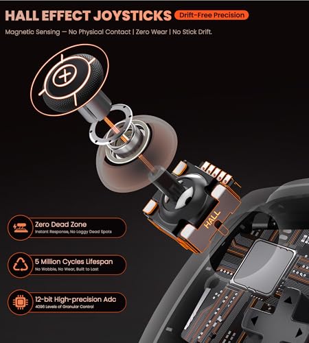 PC Controller with Hall Effect Joysticks & Trigger, Wireless PC Gaming Controller with Charging Dock & RGB Design, 1000Hz Polling Rate, No Drift, Programmable Back Buttons, Turbo, Gaming Controller for Windows PC/Switch/Android/iOS - color: Black