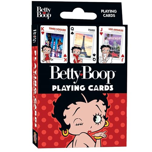 Masterpieces Betty Boop Playing Cards, Officially Licensed Classic Cartoon Deck, Vintage Travel Landmark Artwork, Standard Poker Size, 52 Card Set with Jokers, Collectible Betty Boop Gifts for Women - style: Betty Boop