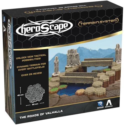 Renegade Game Studios Heroscape Roads of Valhalla Terrain Expansion | Expansion Set Includes 18 Hex Road Tiles & 4 Short Walls for Custom Bridges, Compatible with All Heroscape Master Sets