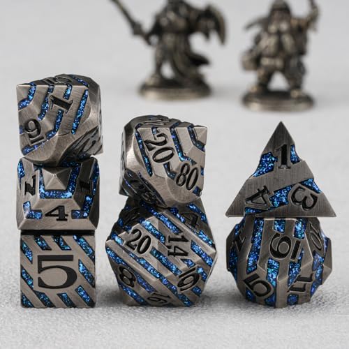 Metal Dice Set with Inlay Design, Heavy Zinc Alloy DND Dice for RPG & Tabletop Gaming - color: Ancient Nickel Blue
