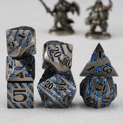 Metal Dice Set with Inlay Design, Heavy Zinc Alloy DND Dice for RPG & Tabletop Gaming - color: Ancient Nickel Blue
