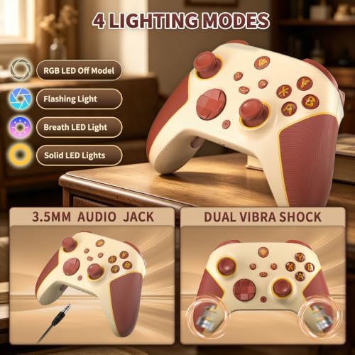 Wireless 2.4GHz Controller for Xbox One Controller with 7 Colors RGB Light,Compatible With Xbox Series S|X Consoles,Steam,PC,with 1000mAh Battery/Hall Effect Sticks/Turbo/Programmable/3.5mm Audio Jack - color: Beige Yellow