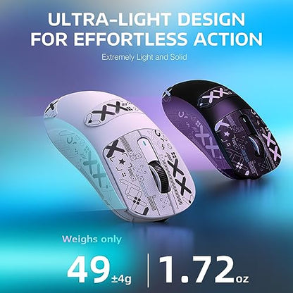 ATTACK SHARK X3 Lightweight Wireless Gaming Mouse, 49g Tri-Mode Bluetooth/2.4G/USB-C Wired Mouse, PAW3395 26K DPI Sensor, 200h Battery Life, Programmable Buttons, Griptape for PC/Laptop/Mac - color: White & Griptape