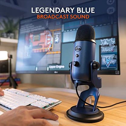 Logitech Creators Blue Yeti USB Microphone for PC, Mac, Gaming, Streaming, Podcasting, Studio and Computer Condenser Mic with Blue VO!CE Effects, 4 Pickup Patterns, Plug and Play - Midnight Blue | USB Plug-and-Play Condenser Mic with Blue Vo!ce, Headphone