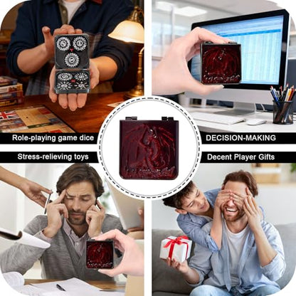 7-in-1 DND Pocket Spinner Dice Set, Foldable Flip Dice with Delicate Dragon Iron Box, Compact Dice Set for DND Role-Playing Games Fans (Red) - color: Red