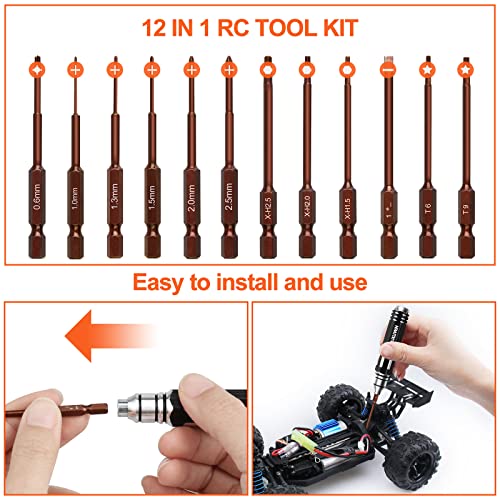 Hex Screwdrivers Set 12 in 1 RC Tool Sets Hobby Tools Kit | RC Car Tool Set RC Model Drone Airplane Robotics Helicopter Quadcopter Boat FPV Home Appliances Repair - color: Brown