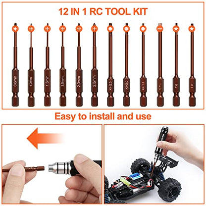 Hex Screwdrivers Set 12 in 1 RC Tool Sets Hobby Tools Kit | RC Car Tool Set RC Model Drone Airplane Robotics Helicopter Quadcopter Boat FPV Home Appliances Repair - color: Brown