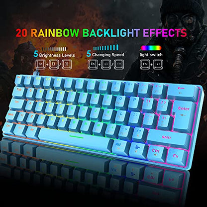 60% Mechanical Keyboard and Mouse Combo,Ergonomic Wrist Rest,6400 DPI Optical&65g Lightweight RGB Mouse,Compact Mini 62 Keys Chroma 20 Rainbow Backlit,Quiet Linear Switch for PC/Mac (Blue)