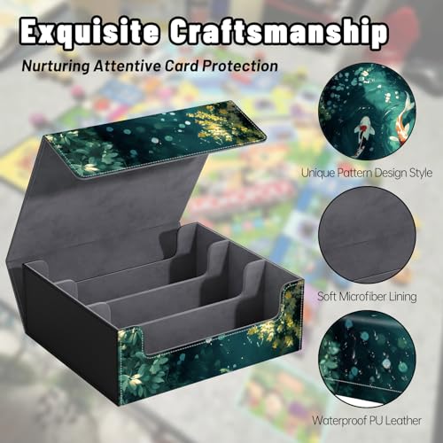 DEGDFSGR Card Game Storage Box for TCG MTG Commander Deck Box MTG Card Box Organizer Trading Card Case Magnetic Closure Creative Pattern Up to 2400 Cards, Green Pond Red White Koi Fish - color: Green Pond Red White Koi Fish