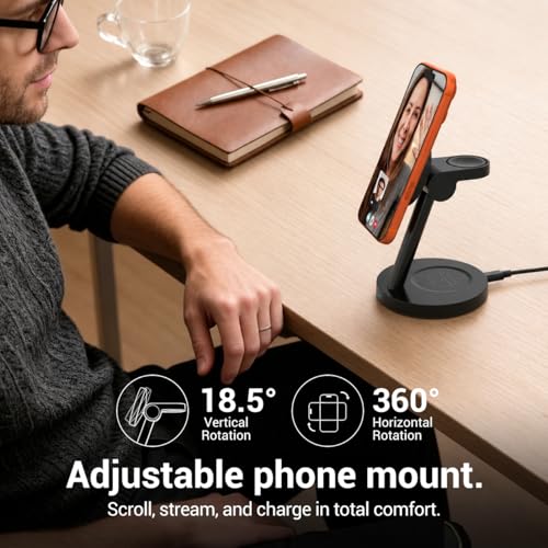 Qi2 25W 3 in 1 Wireless Charging Station for iPhone Samsung | 2-year warranty, MagSafe, strong magnet, 18.5° tilt adjustment, 45W PD adapter, ideal for nightstand office desk travel