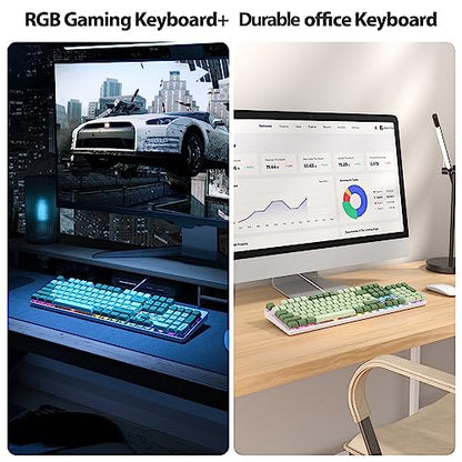 Fogruaden Mechanical Keyboard, Green Matcha, Wired USB 104 Key RGB Backlit Gaming Keyboard with Number Pad, Red Switches, NKRO for Windows Laptop PC Gamer - color: 104 Matcha/Red Switch