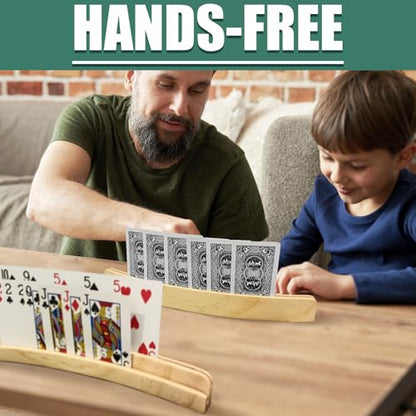 ZUFECY 2-Pack Wooden Card Holders, 2-Layer Slots for 50+ Poker Cards, Solid Pine Wood with Natural Finish for Family Game Nights, Seniors and Card Game Lovers
