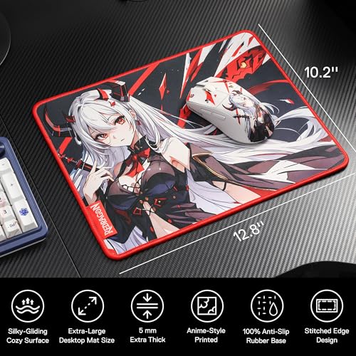 Redragon EISA P047S Anime Gaming Mouse Pad - Smooth Spandex Surface, Anti-Slip Rubber Base, Spill-Resistant, Durable 3mm Thick Design, 13 x 10 inches, Black - color: Black, size: 13L x 10W inches