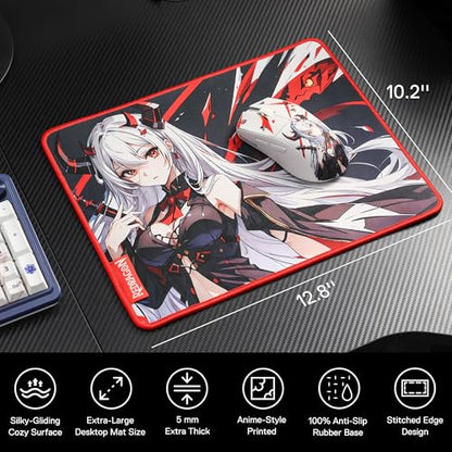 Redragon EISA P047S Anime Gaming Mouse Pad - Smooth Spandex Surface, Anti-Slip Rubber Base, Spill-Resistant, Durable 3mm Thick Design, 13 x 10 inches, Black - color: Black, size: 13L x 10W inches