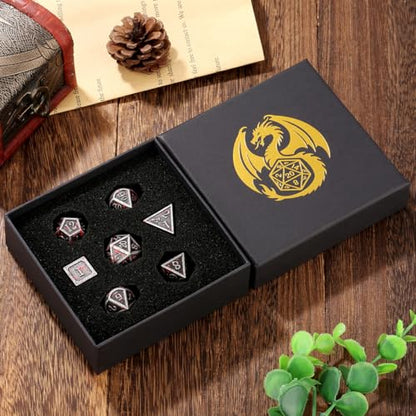 Metal Dice Set, 7pcs Polyhedral Metal DND Dice Set, DND Starter Set, D&D Gifts with Gift Box, Role Playing Board Games Accessories, Bloodstained Silver - color: Bloodstained Silver + Gift Box