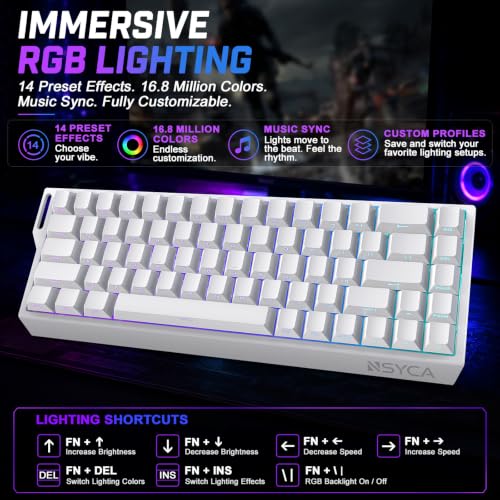 WIN68 HE Hall Effect Keyboard, Rapid Trigger Magnetic Gaming Keyboard, 8000Hz Polling Rate, DKS & SOCD, 0.01mm Adjustable Actuation, RGB PBT Keycaps, 60% Wired Keyboard for FPS Gaming PC & Mac - color: WIN68 White Side-Printed