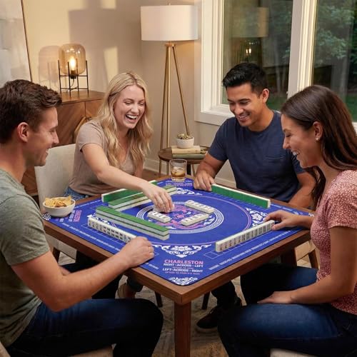 Britimes Mahjong Mat with Black Carrying Bag,31.5"x31.5", Dragon Blue | Pink Non-Slip Noise Reduction Gaming Mat Rubber Multi Purpose Game Table Cover for Mahjong Card Dominoes Board Tile Games - color: Deep Blue Pink