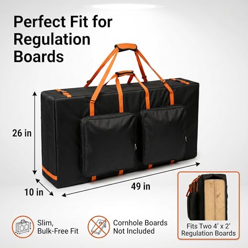 Cornhole Board Carrying Case – Heavy-Duty 600D Padded Bag with Shoulder Straps & Dual Accessory Pockets, Fits Regulation 4' x 2' Boards, Tailgate & Outdoor Games