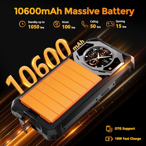 FOSSIBOT F101P Rugged Call Phone，Android 13 7GB+64GB /1TB Rugged Smartphone 10600mAh Unlocked Phone 123dB Loud Volume Phone 5.45" 24MP+8MP Camera Waterproof Smartphone 4G Dual SIM OTG Octa-core 18W - color: Black