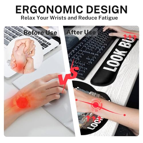 Britimes Funny Coffee Dog Keyboard Mouse Pad Set Retro Black 4in1 Large Mousepad+Keyboard Wrist Rest+Mouse Wrist Rest+Coaster Ergonomic Design for Home Office Computer 35.4x15.7 inches - color: Funny Coffee Dog