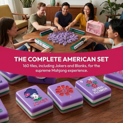 4 Layer Mahjong Tiles, 2026 Premium 160 Pcs Acrylic American Mahjong Tiles Set with Dice, Engraved Four Layer Mahjong Tile with Exquisite Carrying Bag, Home Trips Social Game (Peach) - color: Peach