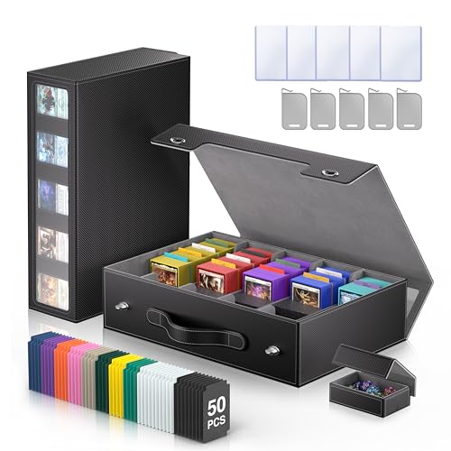 Trading Card Storage Box 3900+ with Handle, Black | 5-Row MTG Card Case with Metal Latch & Commander Display,Top Loaders Organizer Deck Box for TCG PTCG Sports Cards - color: Black, size: 3900+ with Handle & Metal Latch