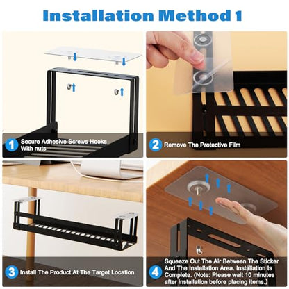 PAVSTINE 2 Pack Under Desk Cable Management Tray, 17 in | Dual Mount Adhesive & Screw, Metal Wire Basket, Holds Up To 15 Lbs, Power Strip Holder Cord Hider for Home/Office Desk - size: 17 inch Cable Tray×2 Pack