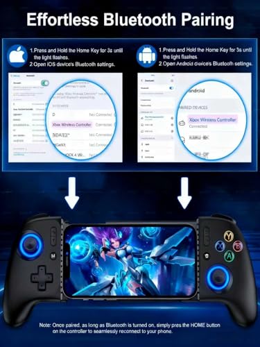 Wireless Mobile Gaming Controller, Phone Controller for iPhone/Android, Hall Joystick/Trigger, Bluetooth Handheld Gaming Controller with Programmable, No Dead Zone, Adjustable Light/Turbo, for Xbox Cloud, Steam Link