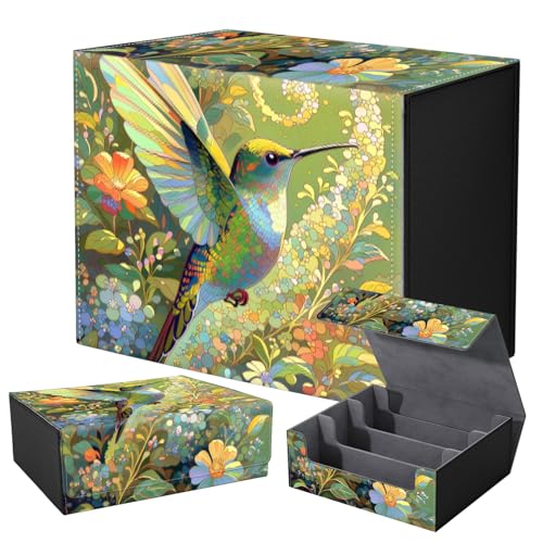 Strong Magnet for TCG MTG Commander Deck Box Playing Card Case Organizer Trading Card Case Creative Pattern Trading Card Storage Box for Collectible Games,Green Hummingbird Wild Flowers - color: Green Hummingbird Wild Flowers