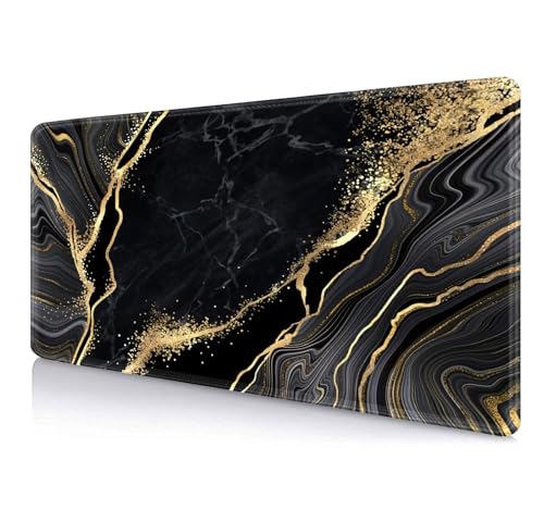 IMAYONDIA Black and Gold Marble Desk Mat(35.4x15.7 in), Extended Computer Large Gaming Mouse Pad Mousepad for Desks, Anti Slip Rubber Base Desk Pad for Office Home Laptop Desktop Mat - color: Black and Gold Marble