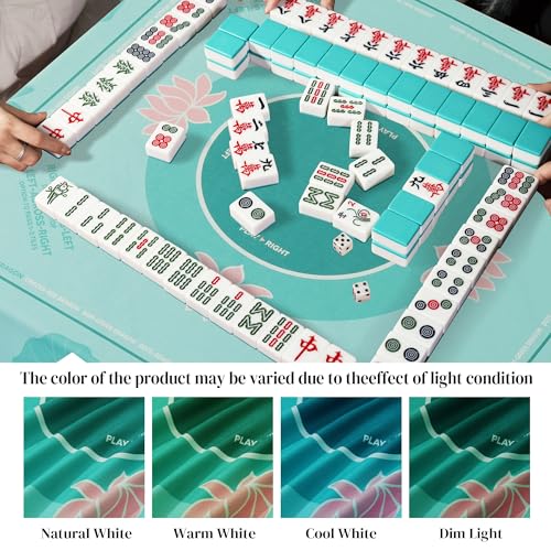 HOMBYS Elegant Lotus Mahjong Table Cloth 55x55 Inch, Square Mahjong Mat with Beginner Game Rules, Spill-Resistant Cover for Card & Tile Game Tables (Mint Green) - color: Mint Green